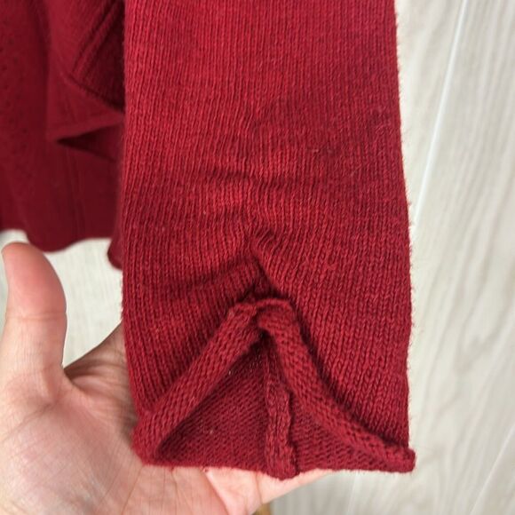 Anthropologie Knitted & Knotted Deep Red Eyelet Open Front Wool Blend Cardigan S - Picture 5 of 8